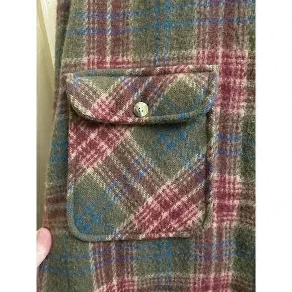 Vintage Oantana Olive Maroon Plaid Wool Blend Shacket Button-up Jacket Size L - Picture 2 of 11